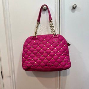 Betsey Johnson Hot Pink Quilted Heart Studs Handbag